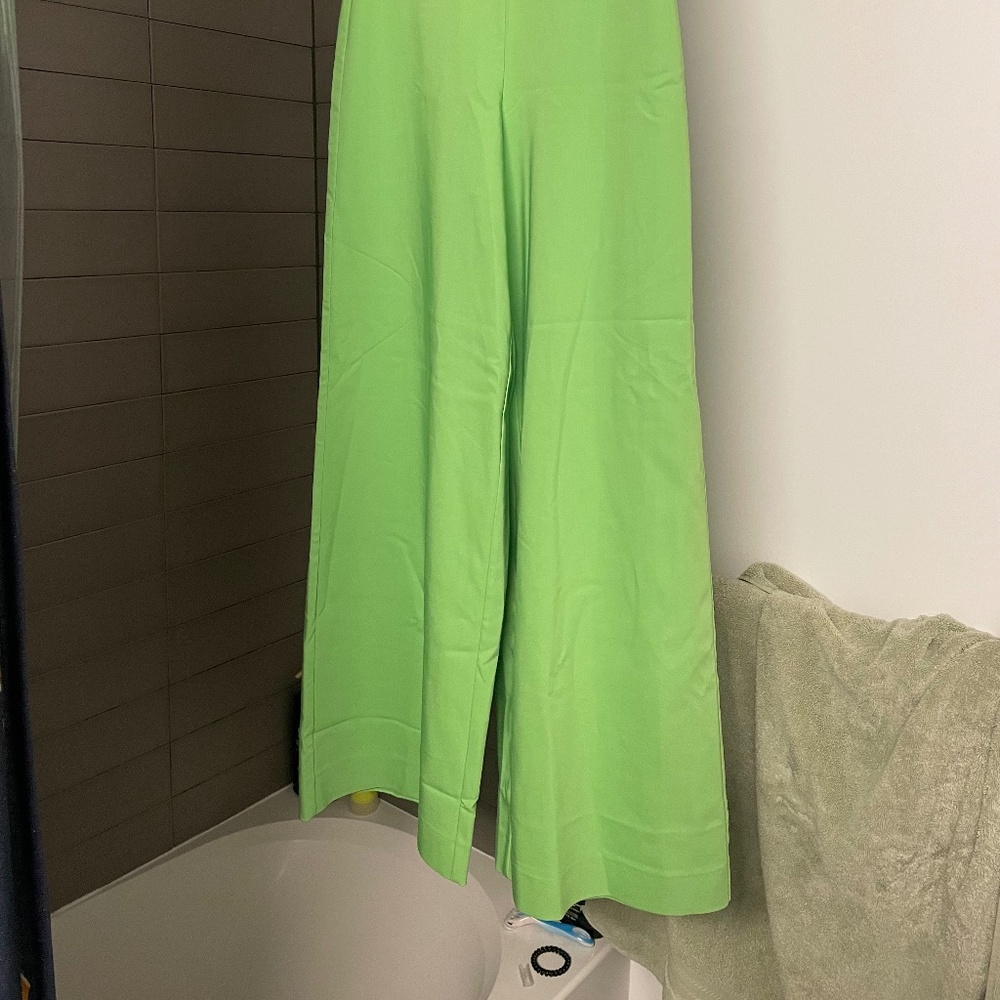Size 6 NWT bcbg neon green pant and top, white linen, and anthropology dress